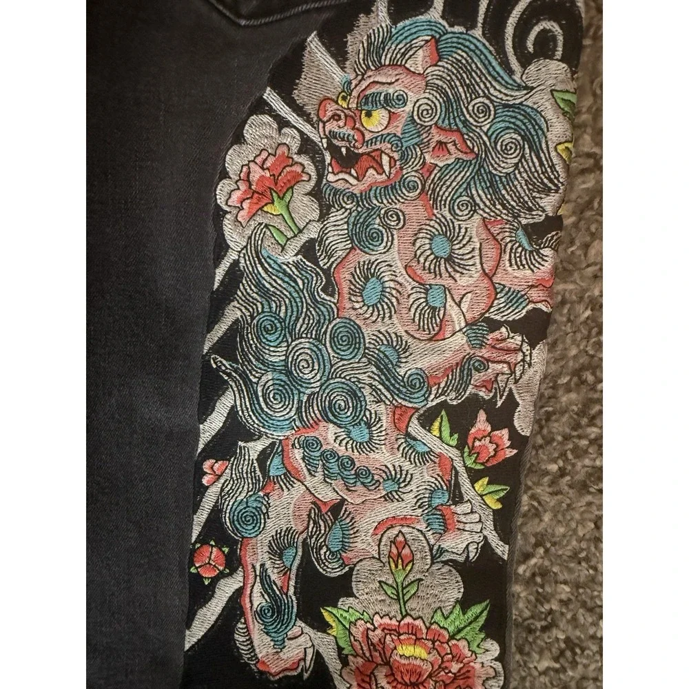 Ed Hardy Size 28 Black Japan Lion Slim Straight Denim Jeans